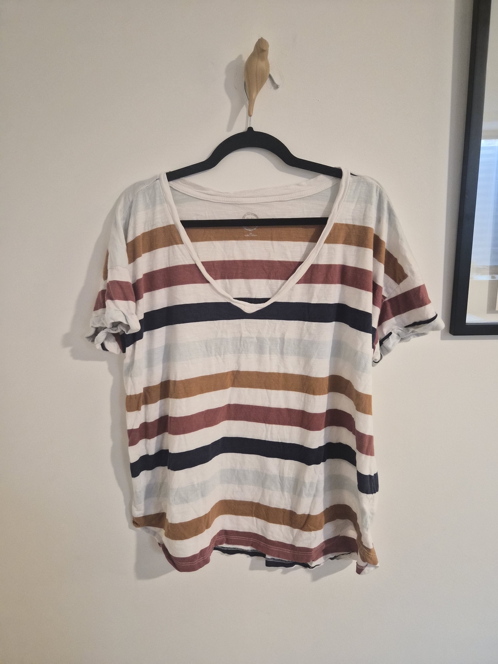 Maurices | Striped V-Neck Women’s Top in White, Navy & Rust